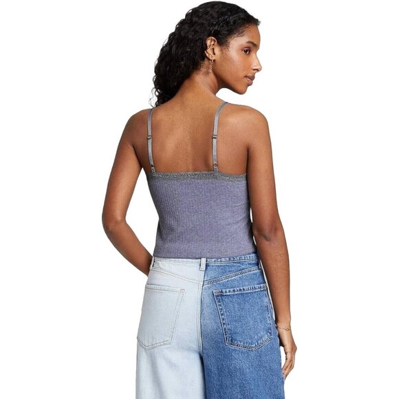 Wild Fable Women's Lace Trim Tiny Tank Top Heather Gray XL - Picture 2 of 6